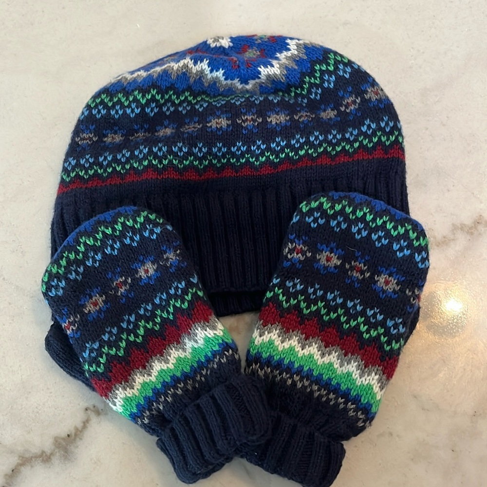 Janie & Jack Beanie & Mittens Matching Set Sz 2T-3